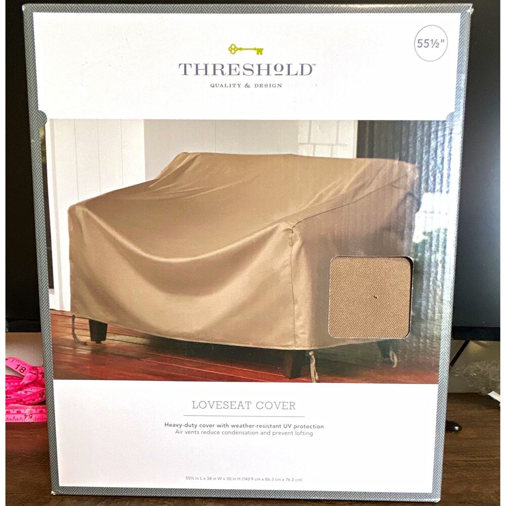 Threshold Loveseat Slipcover Beige 100% Polyester Solid UV, Weather-Resistant